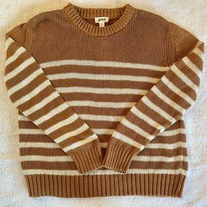 PACT Camel Laguna Pact Camel Laguna Stripe Open-knit Crew Sweater, size M